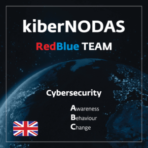 kiberNODAS RedBlue Team - cybersecurity terms, coloured letters depending on which team the term represents (Red/Blue Team) and their description cards will help you learn about the cybersecurity environment.